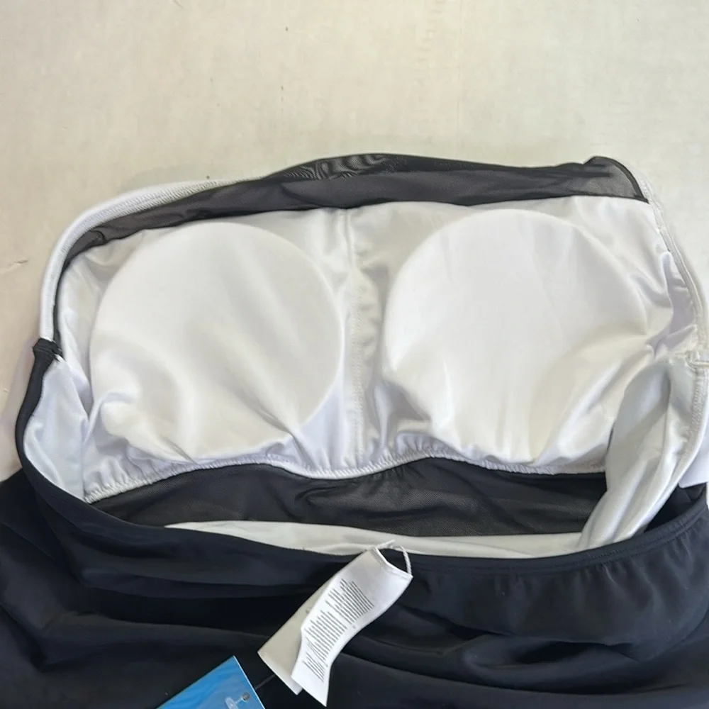 CUPSHE ASYMMETRICAL BLACK WHITE TUMMY CONTOURING ONE PEICE MESH MIDDLE SZ XL